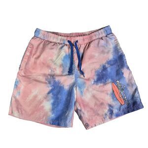 Chemistry Swim Trunks Shorts Men's Size XL Blue Pink Tie Dye Skeleton Surfing